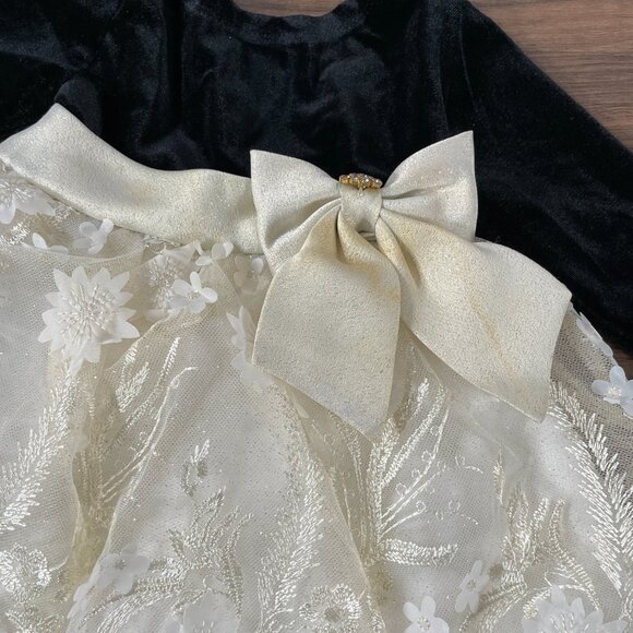 Rare Editions Baby Girls Black & Ivory Holiday Long Sleeve Formal Dress 3-6M - Picture 5 of 14